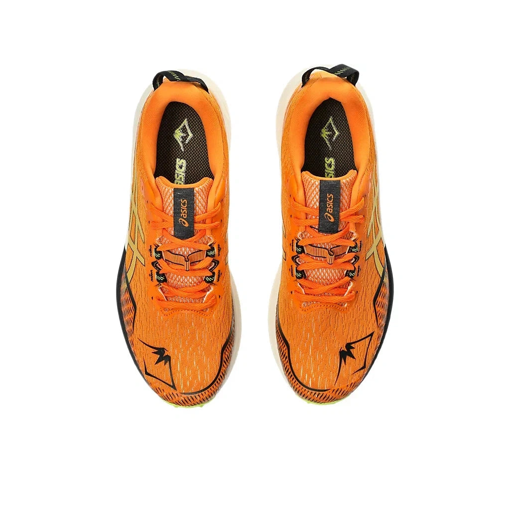 Asics Fuji Lite 4: Leuchtendes Orange trifft Neon-Limette. Der Trail ruft dich! Mach dich bereit für Abenteuer!